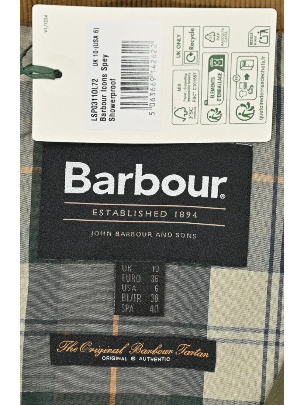 Barbour Icons Spey Showerproof Jacket in Ivy Green Ancient - Picture 2 of 3